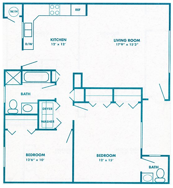 Floor Plan 1,050 square feet, 2 bedrooms/ 1.5 bath
